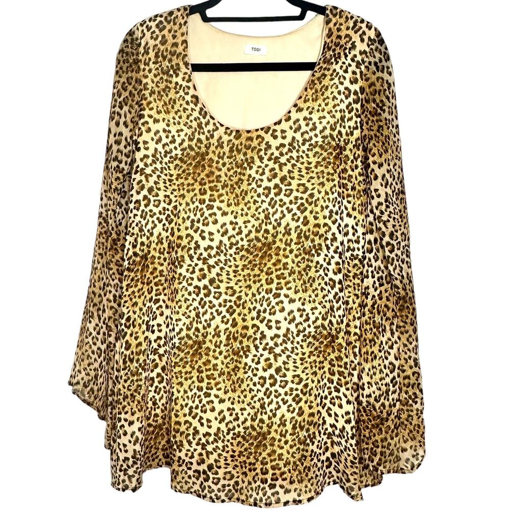 Y2K Babydoll Leopard Mini Dress Scoop Neck Bell Sleeves Retro Animal Print S